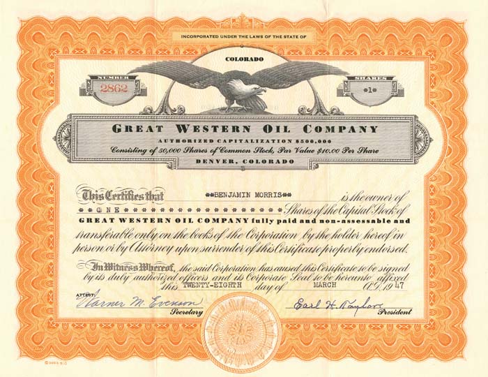 Great Western Oil Co. - Stock Certificate